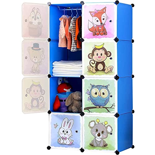 BRIAN & DANY Portable Closet Wardrobe - Cube Storage Organizer for Kids, Baby Closet, Plastic Clothing Cabinet, Bedroom Armoires for Toys, Shoes, Clothes - 8 Cubes, Blue