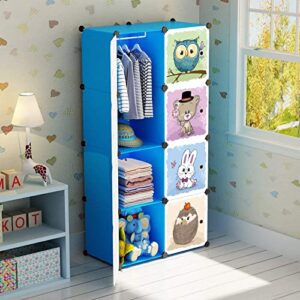 BRIAN & DANY Portable Closet Wardrobe - Cube Storage Organizer for Kids, Baby Closet, Plastic Clothing Cabinet, Bedroom Armoires for Toys, Shoes, Clothes - 8 Cubes, Blue