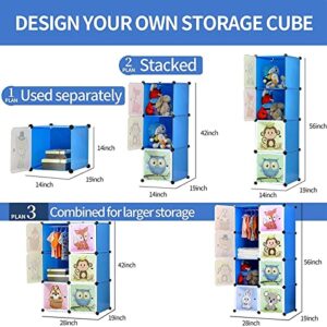 BRIAN & DANY Portable Closet Wardrobe - Cube Storage Organizer for Kids, Baby Closet, Plastic Clothing Cabinet, Bedroom Armoires for Toys, Shoes, Clothes - 8 Cubes, Blue