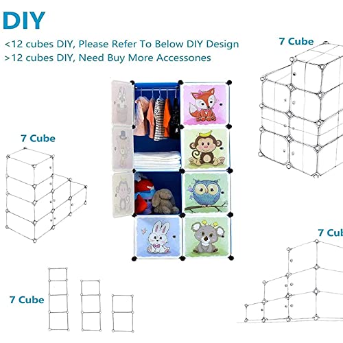 BRIAN & DANY Portable Closet Wardrobe - Cube Storage Organizer for Kids, Baby Closet, Plastic Clothing Cabinet, Bedroom Armoires for Toys, Shoes, Clothes - 8 Cubes, Blue