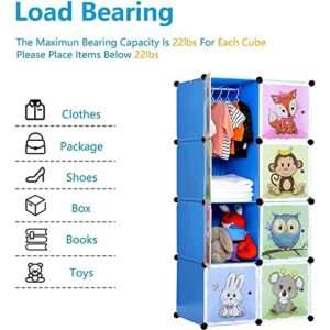 BRIAN & DANY Portable Closet Wardrobe - Cube Storage Organizer for Kids, Baby Closet, Plastic Clothing Cabinet, Bedroom Armoires for Toys, Shoes, Clothes - 8 Cubes, Blue