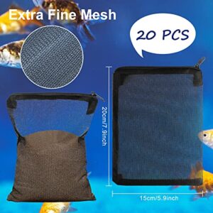 Shappy 20 Pack Aquarium Filter Bags 5.9 x 8 Inch Fine Black Filter Media Bags High Flow Fine Mesh Bags Reusable Nylon Bags with Zipper for Fine Resins Filter Activated Carbon Fresh Saltwater Tanks