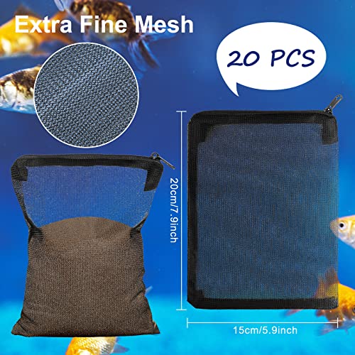 Shappy 20 Pack Aquarium Filter Bags 5.9 x 8 Inch Fine Black Filter Media Bags High Flow Fine Mesh Bags Reusable Nylon Bags with Zipper for Fine Resins Filter Activated Carbon Fresh Saltwater Tanks