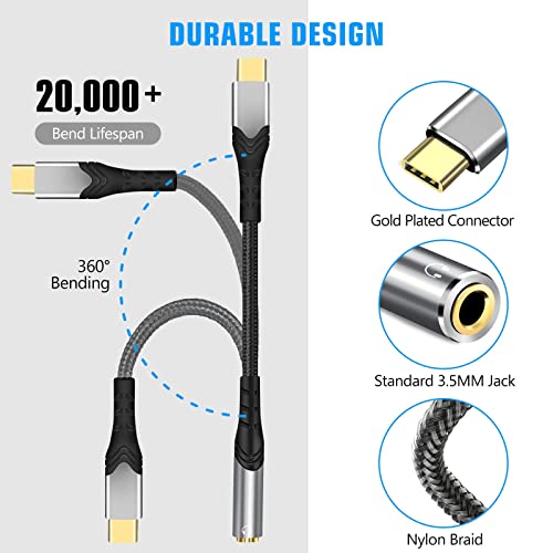 USB C to 3.5mm Headphone Adapter, Type C Headphone Jack Adapter, USB C to Aux Audio Adapter iPad Pro Adapter Compatible with Pixel 5/4/3/2 XL, Galaxy S21 S20 FE Ultra S20+ Plus Note 20 S10 S9 Plus