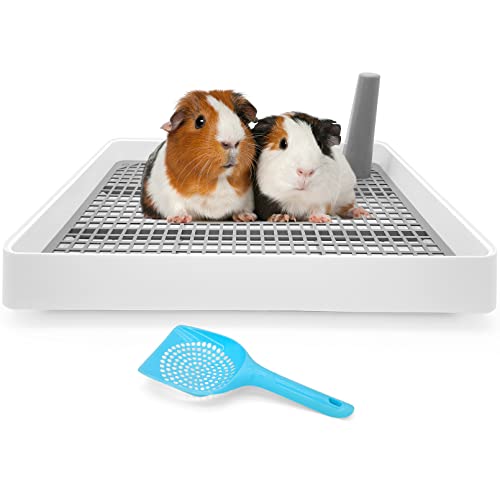 Tfwadmx Guinea Pig Litter Pan with Grid Large Rabbit Litter Box Small Animal Potty Trainer Bunny Corner Tray Toilet with Scoop for Chinchilla Guinea Pigs Ferret Hedgehog