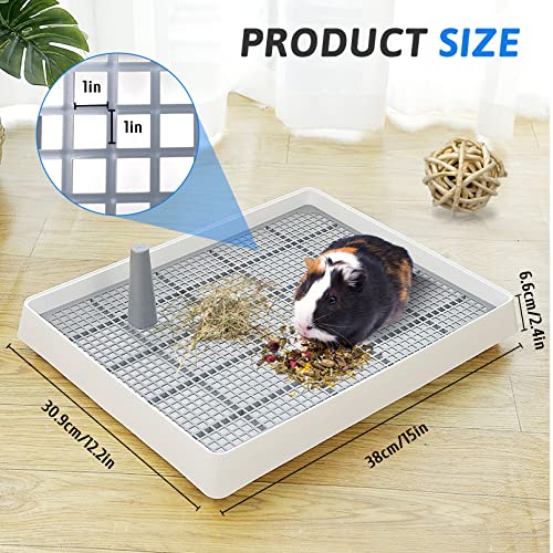 Tfwadmx Guinea Pig Litter Pan with Grid Large Rabbit Litter Box Small Animal Potty Trainer Bunny Corner Tray Toilet with Scoop for Chinchilla Guinea Pigs Ferret Hedgehog