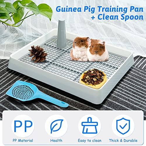 Tfwadmx Guinea Pig Litter Pan with Grid Large Rabbit Litter Box Small Animal Potty Trainer Bunny Corner Tray Toilet with Scoop for Chinchilla Guinea Pigs Ferret Hedgehog