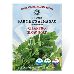 the old farmer's almanac heirloom organic cilantro seeds (slow bolt) - approx 180 seeds - certified organic, non-gmo, open pollinated, heirloom, usa origin