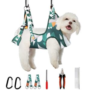 supet dog grooming hammock harness for small medium large dog, relaxation pet grooming hammock for cats & dogs adjustable restraint dog hammock for nail trim clip dog grooming helper with free tools