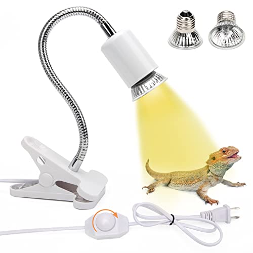 Catcan 50W Reptile Heat Lamps, UVA UVB Reptile Light with 2 Heat Bulbs, 360°Rotatable Clips Adjustable Switch Heat Lamp for Turtle Lizard Snake Aquarium Amphibian Yellow Light