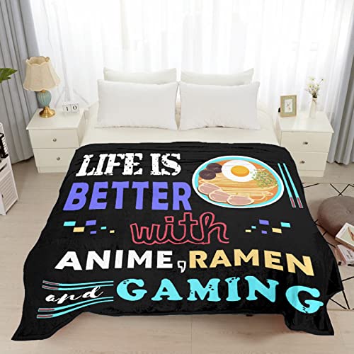 Ramen Noodle Blanket Throw,Life is Better with Gaming Ramen Anime Gifts for Kids Boys Men Soft Lightweight Plush Fleece Quilt 80 in x 60 in Large for Adults