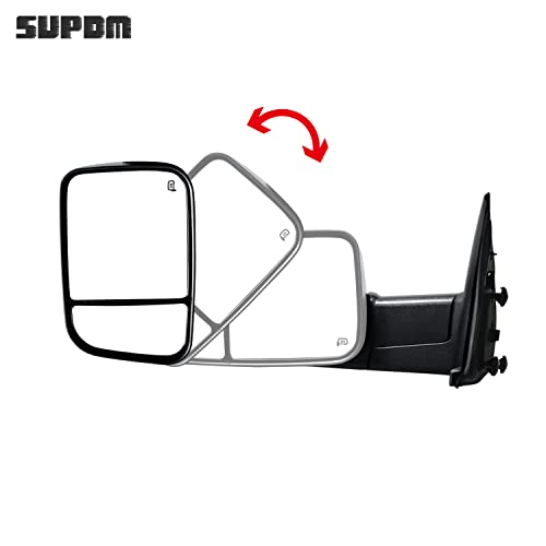 SUPDM Pair Towing Mirrors fit 02-08 for Dodge Ram 1500 03-09 for Dodge Ram 2500 3500 with Turn Signal Light Power Heated Black Housing Set Left+Right