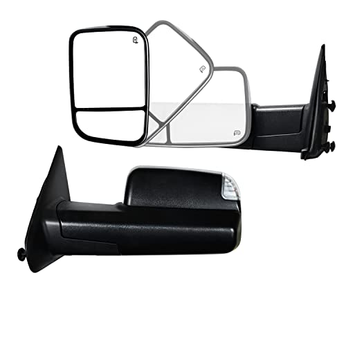 SUPDM Pair Towing Mirrors fit 02-08 for Dodge Ram 1500 03-09 for Dodge Ram 2500 3500 with Turn Signal Light Power Heated Black Housing Set Left+Right