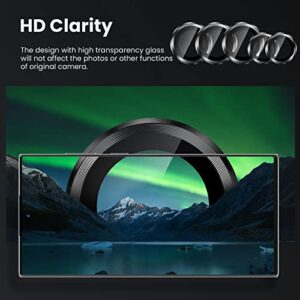 [3+2PCS] Tensea for Samsung Galaxy S22 Ultra Camera Lens Protector, 9H Tempered Glass Camera Cover Screen Protector Metal Individual Ring for S22 Ultra 5G 2022 [Installation Tray][Removal tool]- Black