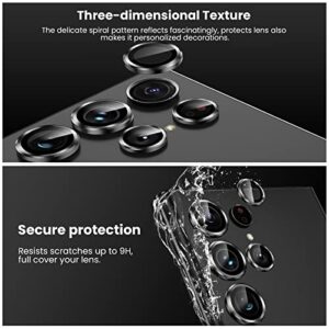 [3+2PCS] Tensea for Samsung Galaxy S22 Ultra Camera Lens Protector, 9H Tempered Glass Camera Cover Screen Protector Metal Individual Ring for S22 Ultra 5G 2022 [Installation Tray][Removal tool]- Black