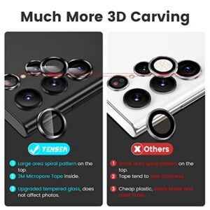 [3+2PCS] Tensea for Samsung Galaxy S22 Ultra Camera Lens Protector, 9H Tempered Glass Camera Cover Screen Protector Metal Individual Ring for S22 Ultra 5G 2022 [Installation Tray][Removal tool]- Black