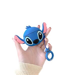 cocomii cartoon case compatible with airpods - silicone, slim, matte, cute funny animated, anxiety & stress relief, keychain ring, fingerprint resistant, anti-scratch, shockproof (stitch face)