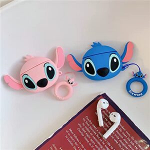 COCOMII Cartoon Case Compatible with AirPods - Silicone, Slim, Matte, Cute Funny Animated, Anxiety & Stress Relief, Keychain Ring, Fingerprint Resistant, Anti-Scratch, Shockproof (Stitch Face)
