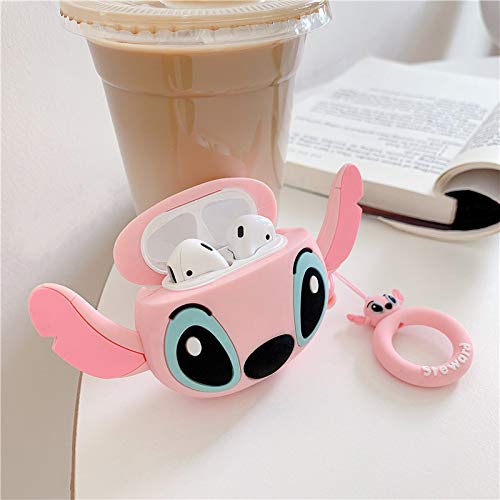 COCOMII Cartoon Case Compatible with AirPods - Silicone, Slim, Matte, Cute Funny Animated, Anxiety & Stress Relief, Keychain Ring, Fingerprint Resistant, Anti-Scratch, Shockproof (Stitch Face)