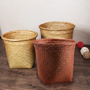 NUOBESTY Bamboo Trash can Straw Woven Rattan Paper Wastebasket Woven Storage Basket Vintage Waste Can Willow Laundry Basket Dirty Clothes Hamper for Bedroom Desktop Office S Bathroom Wastebasket