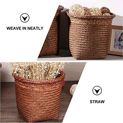 NUOBESTY Bamboo Trash can Straw Woven Rattan Paper Wastebasket Woven Storage Basket Vintage Waste Can Willow Laundry Basket Dirty Clothes Hamper for Bedroom Desktop Office S Bathroom Wastebasket