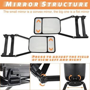 2 Pieces Black Car Towing Mirror Clip on Side Extension Towing Mirror 360 Degree Rotation Adjustable Dual View Tow Mirror for Car Truck Auto