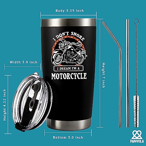 Panvola I Don't Snore I Dream I'm A Motorcycle Stainless Steel Tumbler Snorers Motorcyclist Gift Biker Rider For Dad Husband Boyfriend Uncle Travel Mug (20 oz, Black)