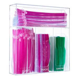 aphbrada acrylic ziplock bag storage organizer for kitchen drawer, food storage bag organizer holders compatible with ziploc, glad, hefty, gallon, quart, sandwich & snack variety size bag (clear)