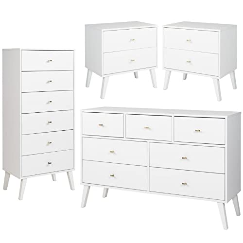 Home Square 4-Piece Set with 2 Modern Nightstands Tall Chest & 7-Drawer Dresser