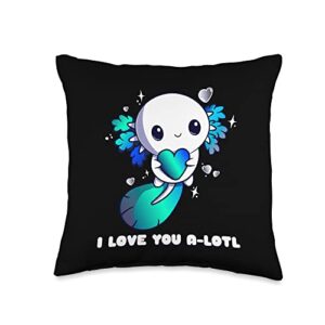 valentines day cute axolotol boyfriend girlfriend i love you a-lotl, axolotl valentines day cute kawaii gift throw pillow, 16x16, multicolor