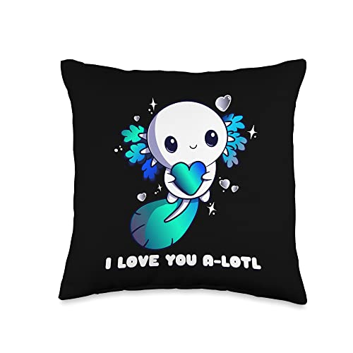 Valentines Day Cute Axolotol Boyfriend Girlfriend I Love You A-Lotl, Axolotl Valentines Day Cute Kawaii Gift Throw Pillow, 16x16, Multicolor