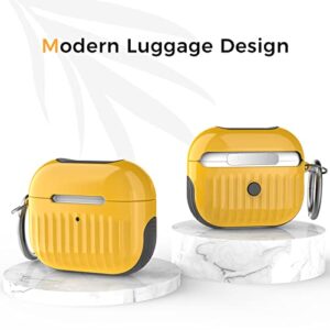 CRINCA for Airpods 3rd Generation Case Cover 2021, Luggage Design AirPods 3 Case with Keychain for Men Women Hard Shell Shockproof for AirPod 3rd Gen Case，Yellow