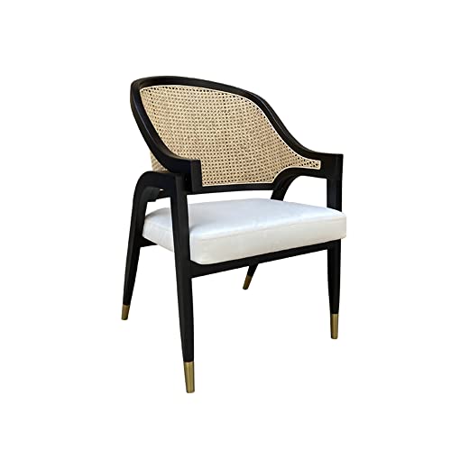 MAVA Home Armchair Living and Dining Room Modern Furniture Jasper Solid Wood Handmade Cane, Rattan Back Designer Chair (Black), Assembled