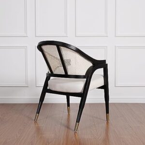 MAVA Home Armchair Living and Dining Room Modern Furniture Jasper Solid Wood Handmade Cane, Rattan Back Designer Chair (Black), Assembled