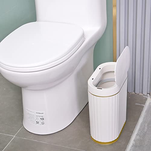 EMANE Motion Sensor Smart Garbage Bin with No Show Trash Bag Design - Durable & Waterproof Smart Trash Can for Bathroom - Slim Bathroom Trash Cans with Lids Fit Anywhere - Quiet Motion Trash Can