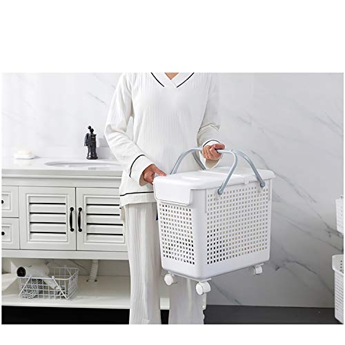 HANAMYA 3 pieces of Laundry Hampers Basket, with Lid and Wheels, Modern Hollow-carved Design, White