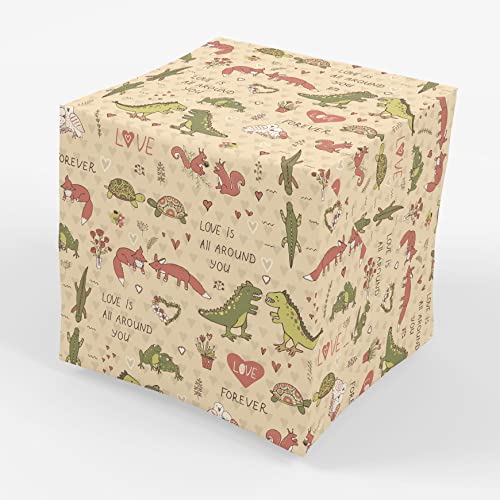 Stesha Party Dinosaur Valentines Day Wrapping Paper - Folded Flat 30 x 20 Inch (3 Sheets)