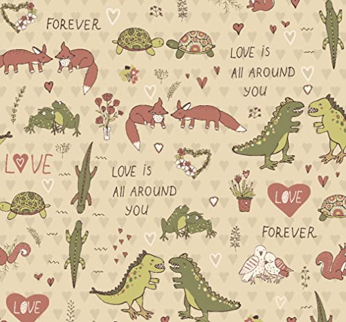 Stesha Party Dinosaur Valentines Day Wrapping Paper - Folded Flat 30 x 20 Inch (3 Sheets)