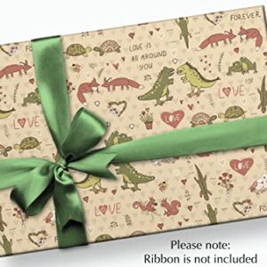 Stesha Party Dinosaur Valentines Day Wrapping Paper - Folded Flat 30 x 20 Inch (3 Sheets)