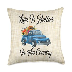 pioneer country farm for woman gifts retro life is better in the country vintage bluetruck throw pillow, 18x18, multicolor