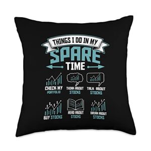 investor & stock trader gifts for men spare time market trader stock trading throw pillow, 18x18, multicolor