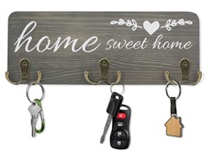 aoucksx key holder for wall rustic grey key hanger with sturdy 3 double metal hooks wood key hooks 11 * 4.5 inch keys organizer sweet home key ring holder for home entryway decor.