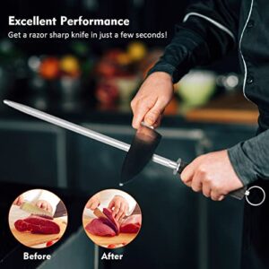 Knife Sharpener Rod,10" Honing Rod Commercial Grade Knife Sharpening Steel Rod Adopt 66HRC Hard Alloy Steel Material With Rosewood handle for Kitchen Knives and Hunting Blade Sharpening (10")