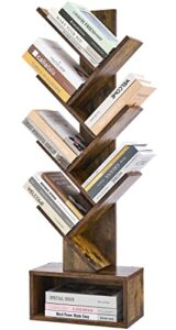 hoctieon 6 tier tree bookshelf, 6 shelf bookcase with drawer, modern book storage, free standing tree bookcase, utility organizer shelves for home office, living room, bedroom, rustic brown