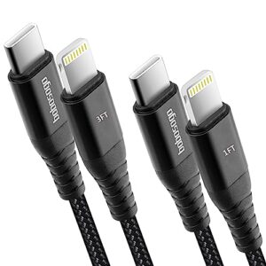 usb c to lightning cable, [apple mfi certified] 2pack 3ft/1ft iphone type c fast charger braided cord compatible with iphone 14 13 pro max 12 pro max 11 pro max se xs xr x 8 plus, ipad (black)