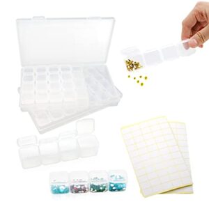diamond painting boxes, 2 pcs 28 slots storage containers for diamond arts crafts accessories tools with label sticker, portable diy nail bead organizer, transparent plastic