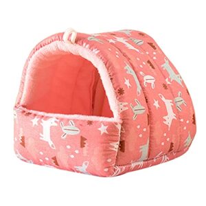 guinea pig nest cartoon pattern pet hideout warm small animal hamster squirrel bed house cage valentine's day/mother's day/christmas/birthday gifts - pink fox l