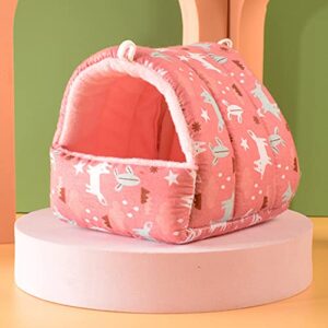 Guinea Pig Nest Cartoon Pattern Pet Hideout Warm Small Animal Hamster Squirrel Bed House Cage Valentine's Day/Mother's Day/Christmas/Birthday Gifts - Pink Fox L