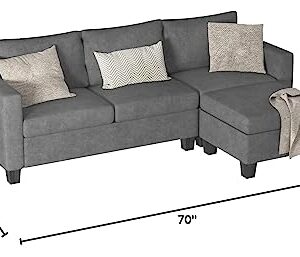 YESHOMY Convertible Sectional Sofa, L-Shaped Couch with Soft Seat and Modern Cotton Fabric for Small Space, Living Room Settee with Comfortable Backrest, Dark Gray