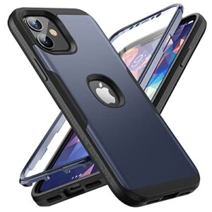 youmaker iphone 12/12 pro 6.1" case - navy blue shockproof, built-in screen protector, rugged full-body heavy duty cover